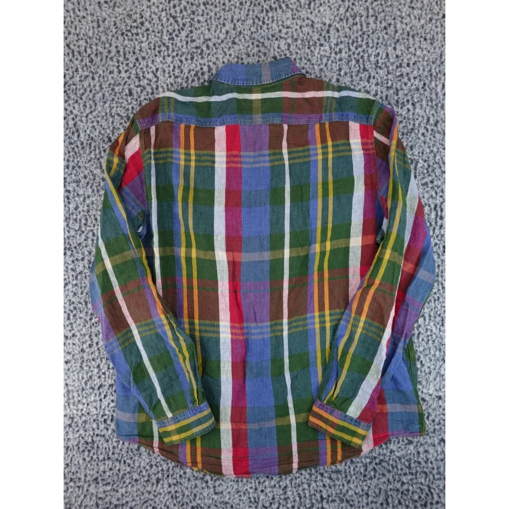 Polo Ralph Lauren Mens XL Multicolor Plaid Indigo Linen Long Sleeve Button Shirt